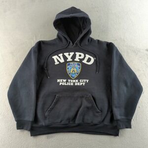 NYPD Hoodie Mens XL Black New York City Police Dept Sweatshirt Pullover Logo